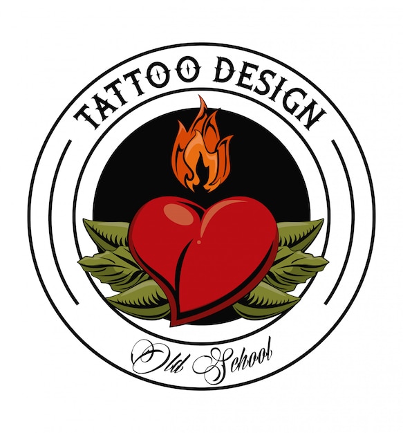 Old school heart with flamme tattoo drawing design 