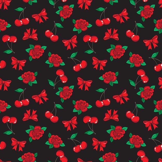 Old school seamless pattern in rockabilly style