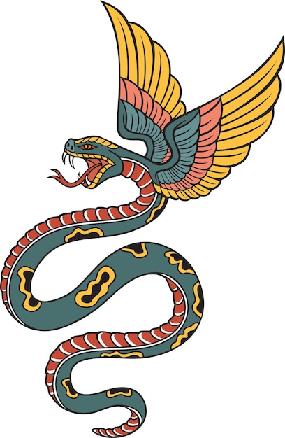 Vector old school style tattoo snake with wings