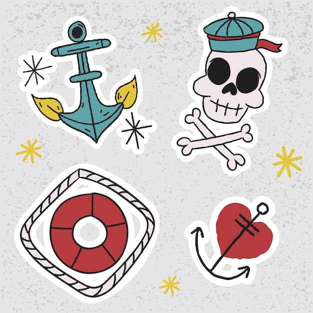 Old school tattoo sticker set gekleurde kunst ontwerp vector