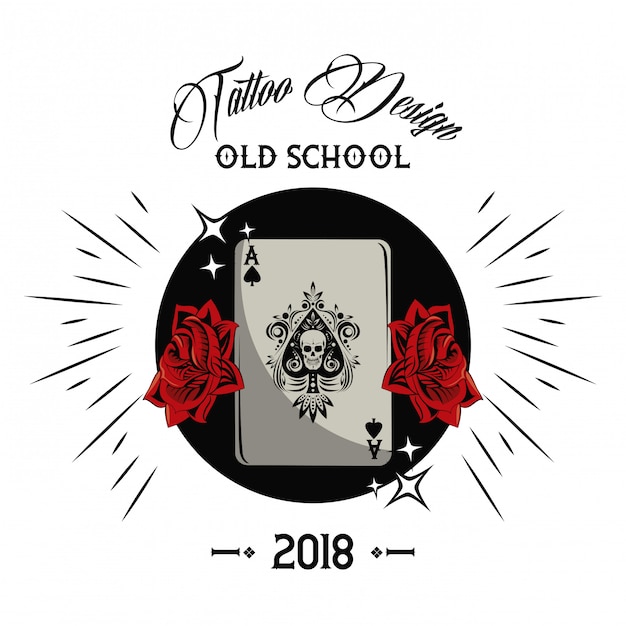 Vector old school tattoo with poker cards drawing design