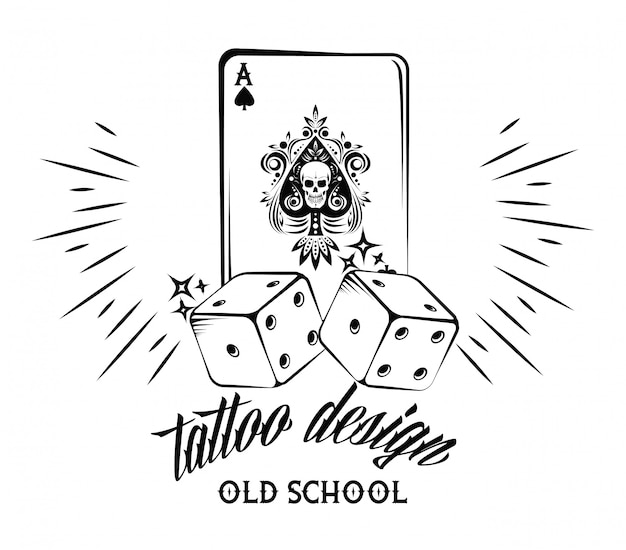 Old school tattoo with poker cards drawing design