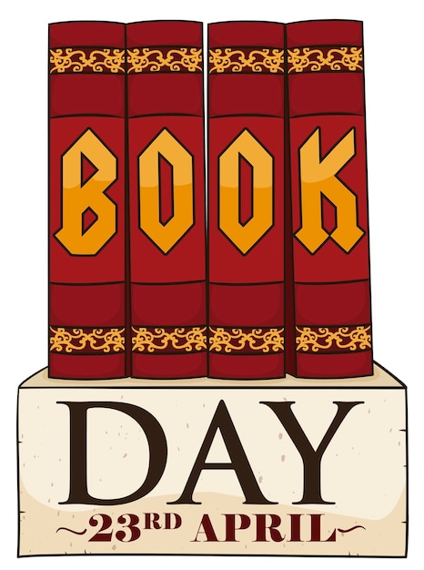 Vector old scroll with encyclopedia volumes standing in the top of it to commemorate book day in april 23