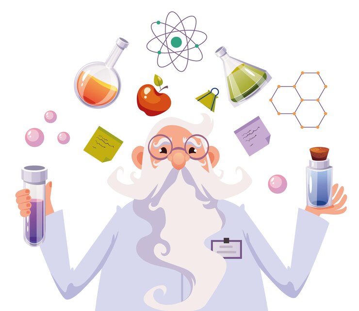 Vector old senior elderly scientist lab experiment banner cover concept graphic design illustration
