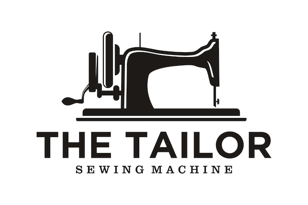 Old sewing machine for vintage tailor logo design