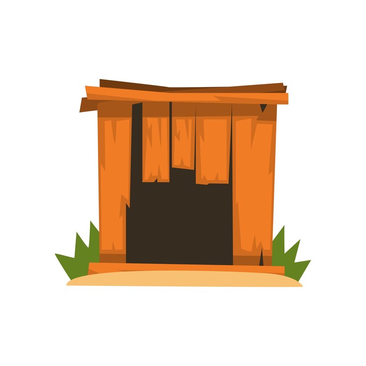 Vector old shabby wooden doghouse vector illustration on a white background