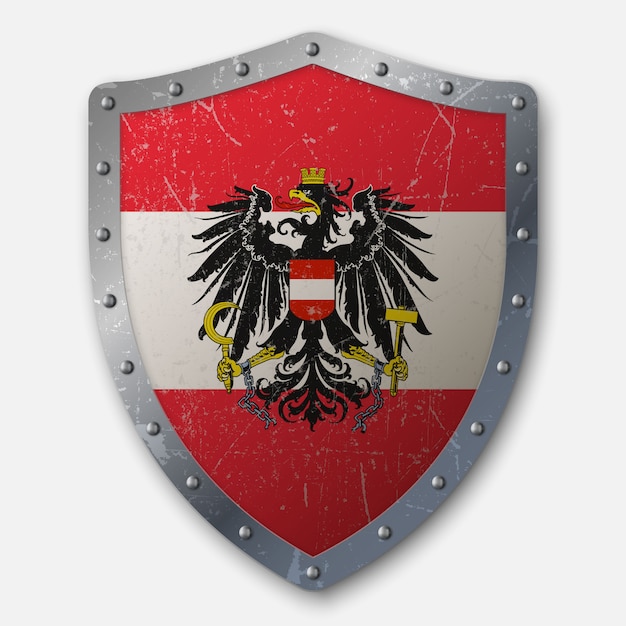 オーストリアの旗と古い盾