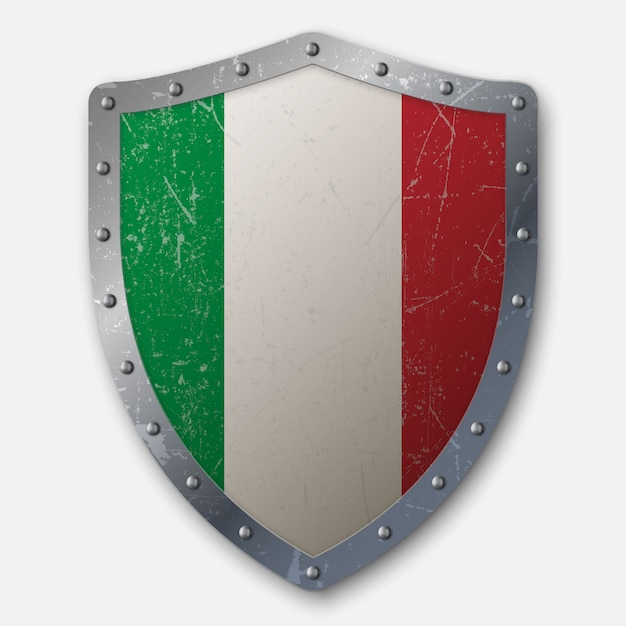 이탈리아의 국기와 함께 오래 된 방패