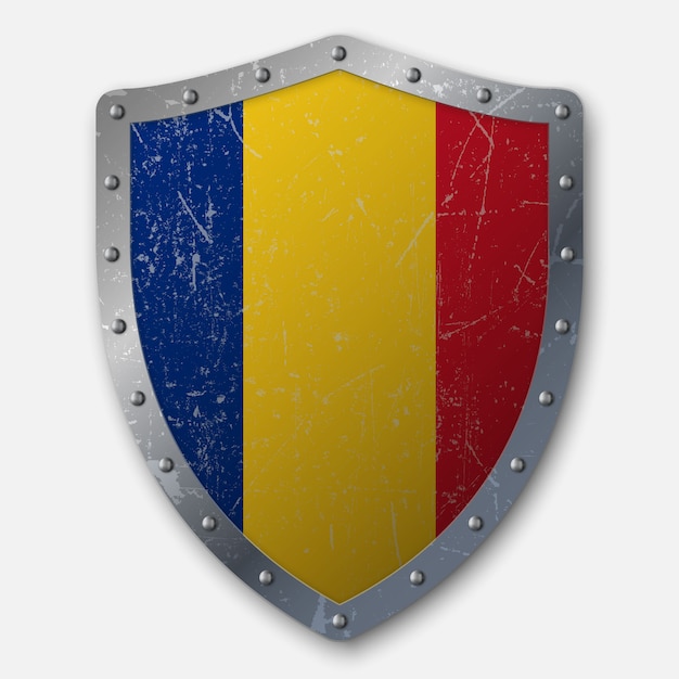 ルーマニアの国旗と古い盾