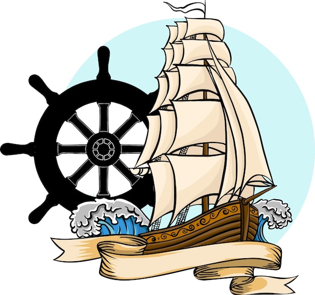 Old ship Vector flat cartoon illustration