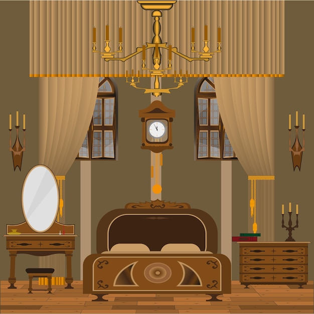 Vector old style bedroom interior