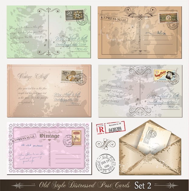 Vector old style distressed postcards