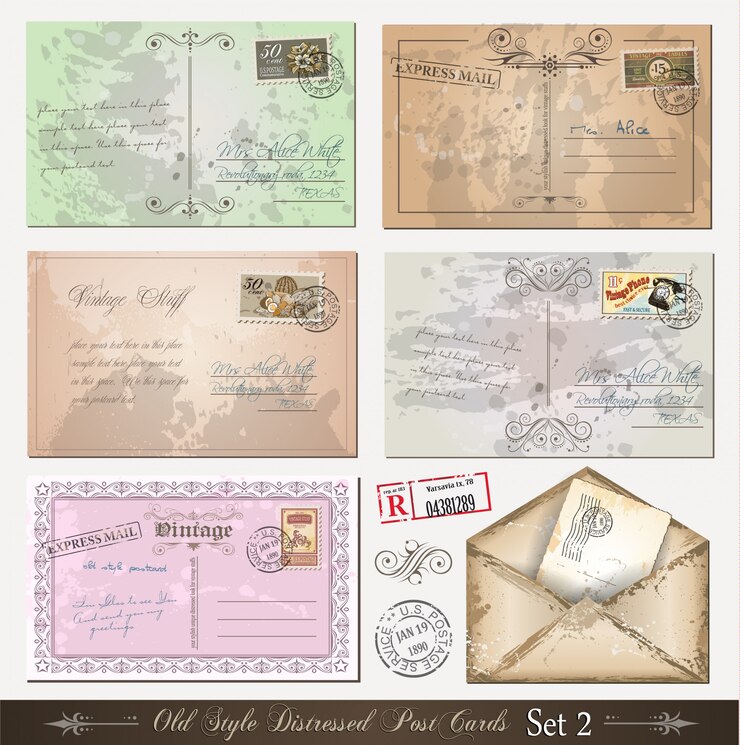 Old style distressed postcards