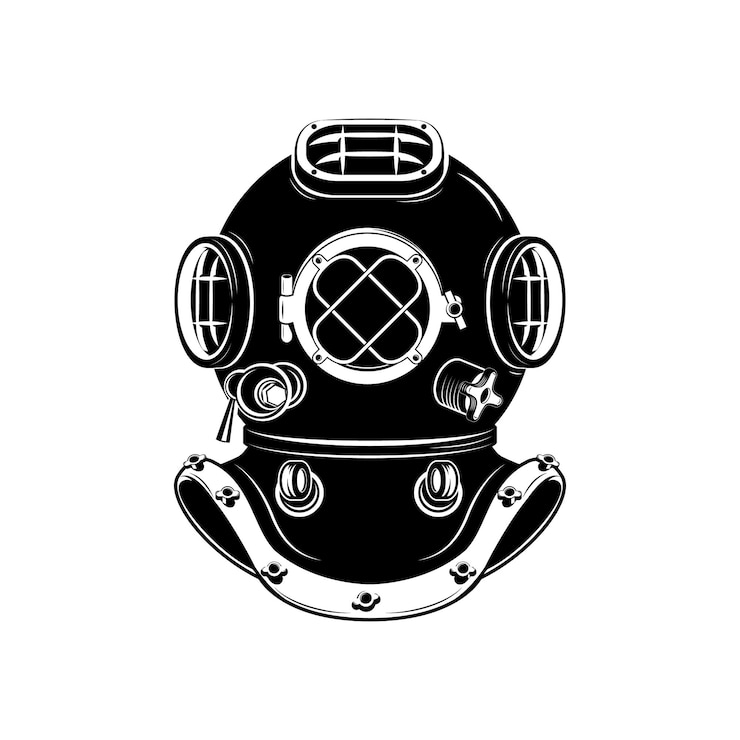 Vector 색 바탕에 고립 된 오래된 스타일의 다이버 헬 티셔츠 인쇄 포스터 블럼의 디자인 요소