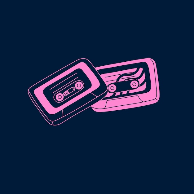 Старые кассеты Музыкальные звуковые микстейпы Ретро музыкальные хиты Аудиозаписи для стерео проигрывателя 80-х 90-х поп-культуры винтажные диско саундтреки Монохромная плоская изолированная векторная иллюстрация