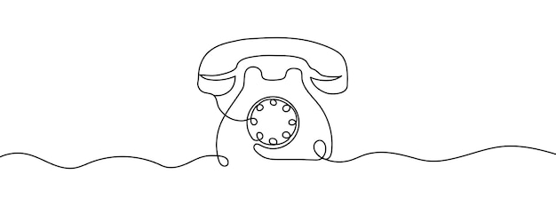 Vector old telephone one line drawing continuous design minimalism retro phone vector illustration