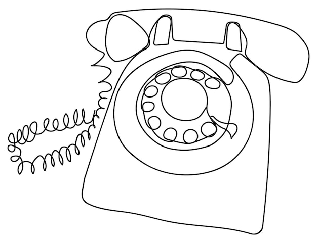 Old telephone one line drawing continuous design minimalism. retro phone vector illustration.