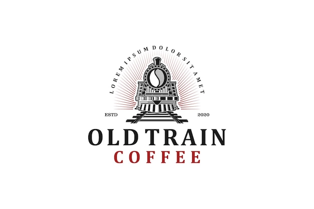 오래 된 기차 로고 빈티지 커피 카페 정체성 커피 씨앗 오래 된 기차 차량