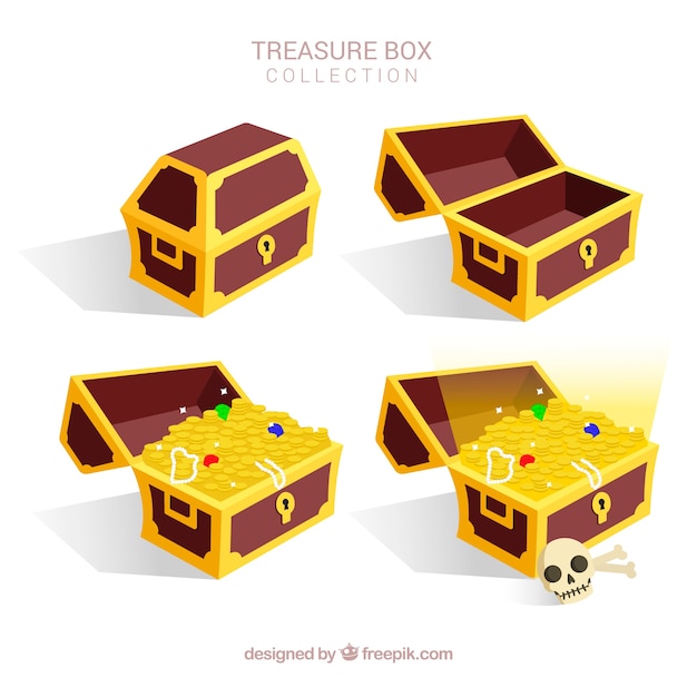 Old treasure chest collection with flat design