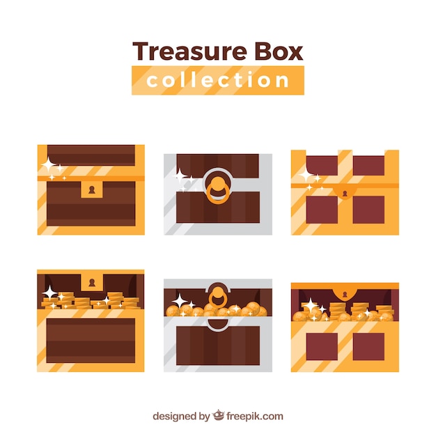 Old treasure chest collection with flat design