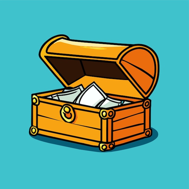 Vector old treasure chest with money on sea bottom vector illustration