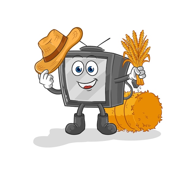 Vector old tv farmer mascot cartoon vector