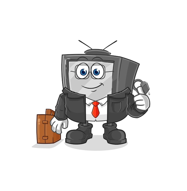 Vector old tv office worker mascot cartoon vector