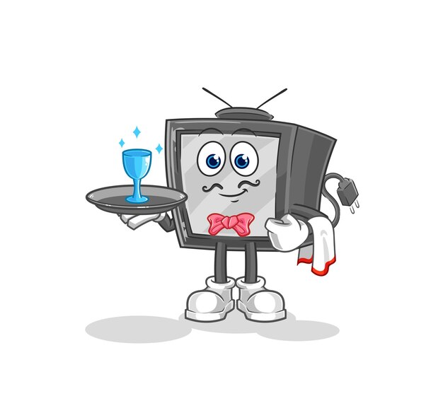 Old tv waiter cartoon cartoon mascot vector