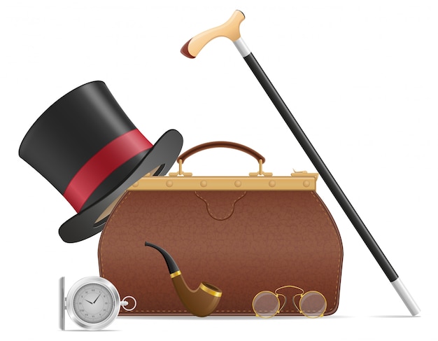 Old valise and retro mens accessories vector illustration