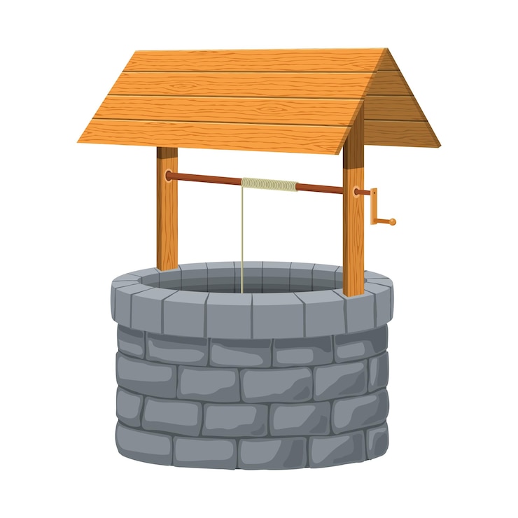 Vector old village stone water well with roof rustic stone protective cover old traditional drinking water