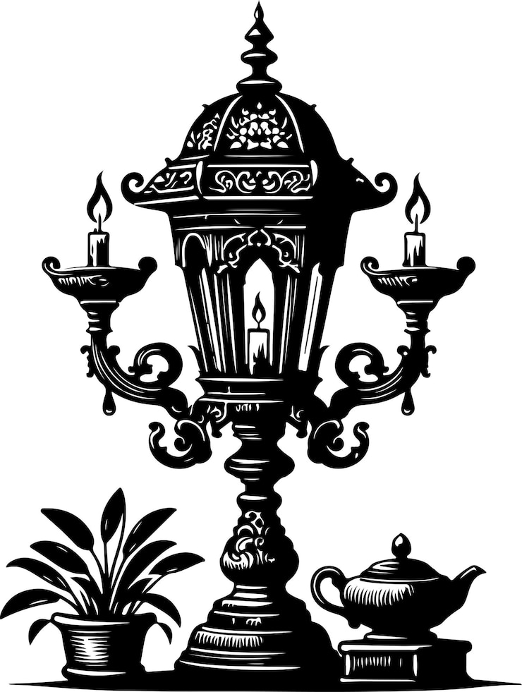 Vector old vintage candle holder lampstand silhouette