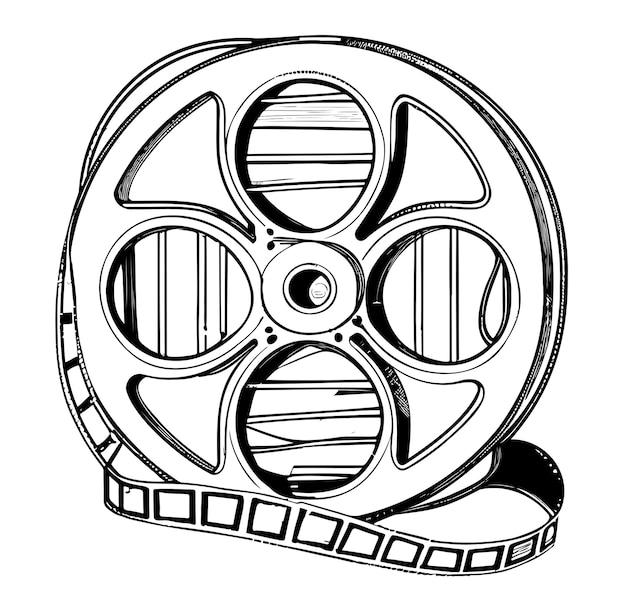 Vector old vintage film reel hand drawn sketch vector illustration