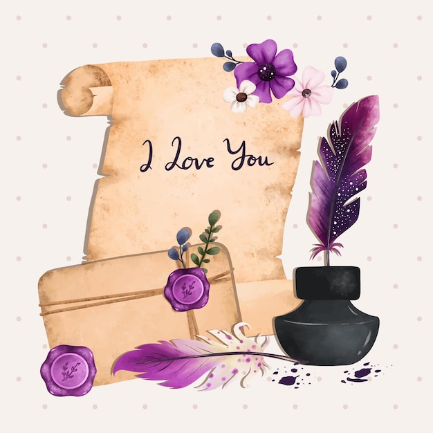 old vintage letter watercolor illustration