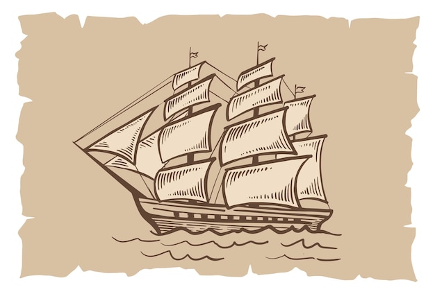 Old vintage sailboat. hand drawn vector sketch.