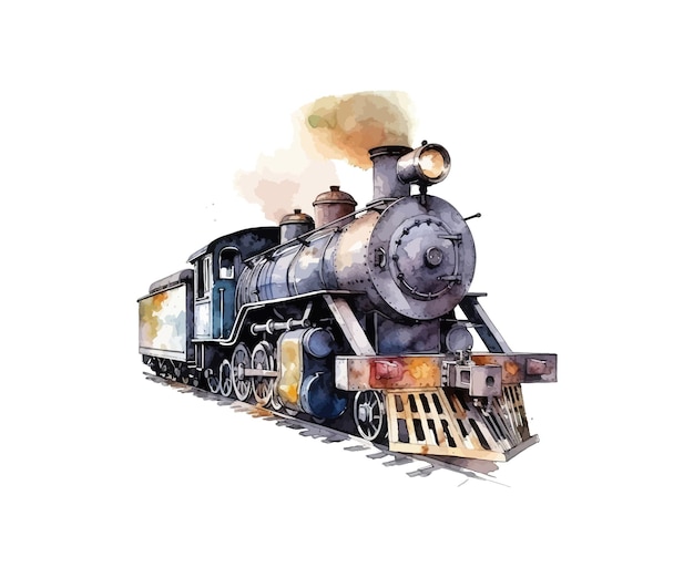 Old Vintage steam locomotive watercolor Vector illustration design