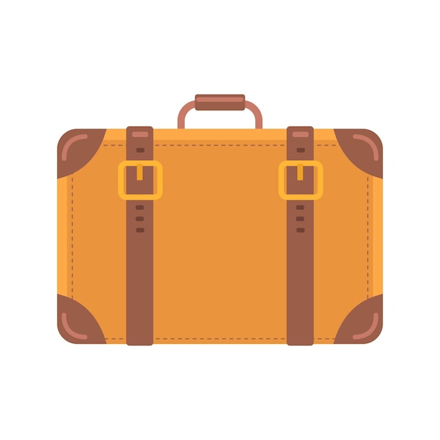 Old vintage suitcase with leather straps isolated vector illustration