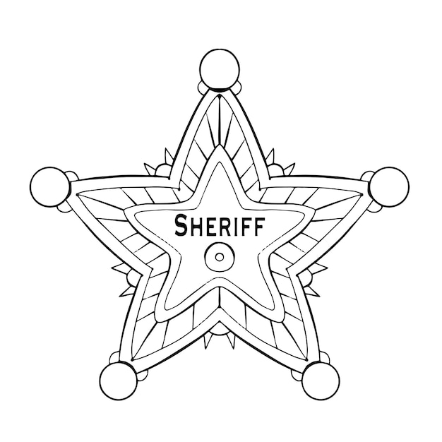 Old west texas sheriff star Outline hand drawn illustration Digital art