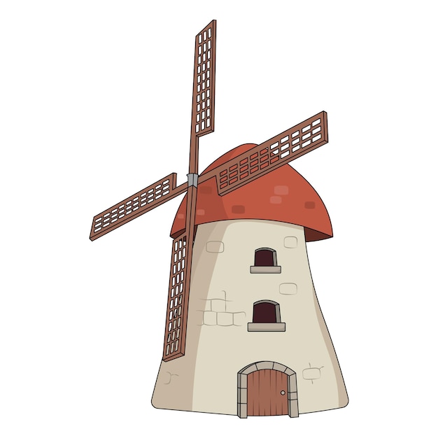 Vector old windmill cartoon clipart