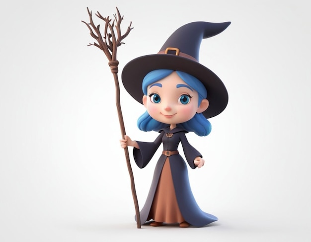 Old witch holding staff Vector