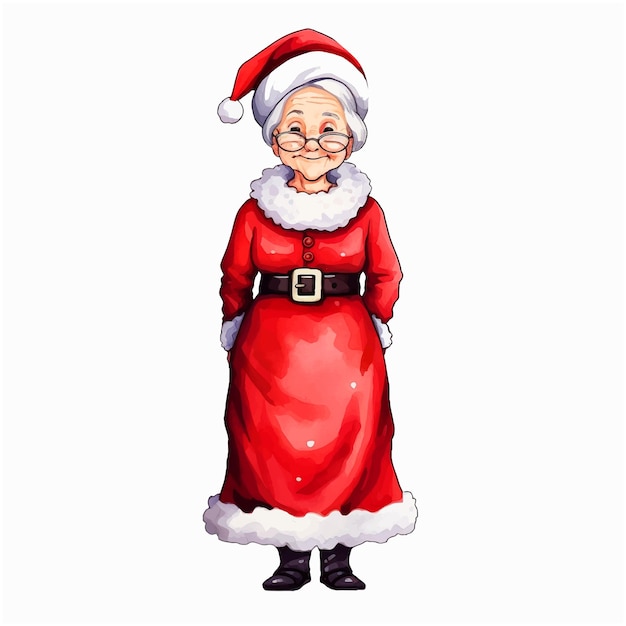 An old woman dressed as santa claus watercolor paint