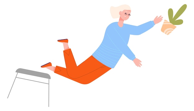 Vector old woman falling from chair dizzy senior accident