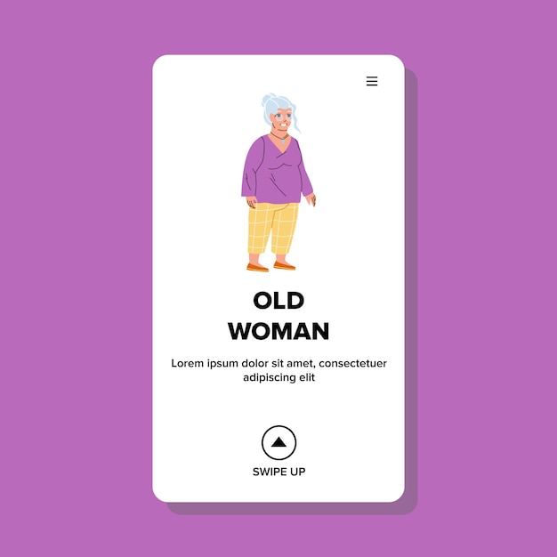 Old Woman Pensioner Walking In Park Outdoor Vector. Smiling Old Woman Resting Outside Or In Nursing House. Character Elderly Retirement Lady Enjoyment Web Flat Cartoon Illustration