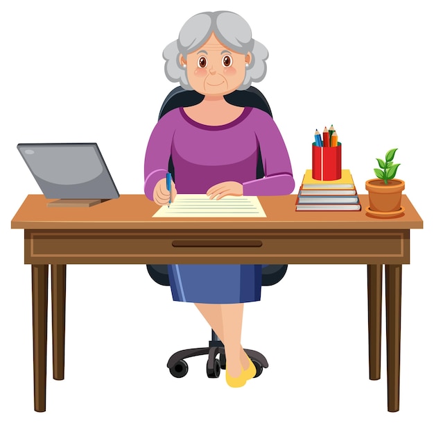 Old woman sitting in front of laptop