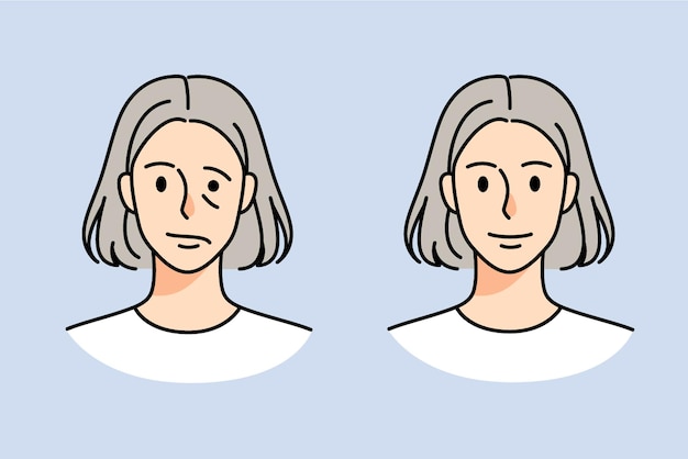 Vector old woman struggle with facial nerve palsy