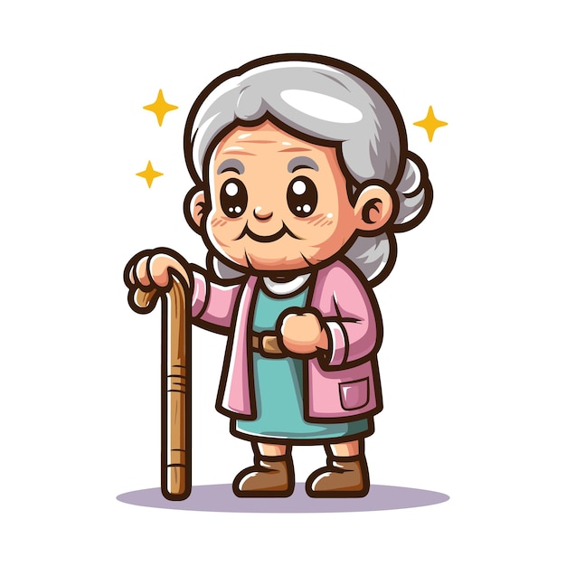 Vector an old woman with a cane and a picture of an old woman with a stick