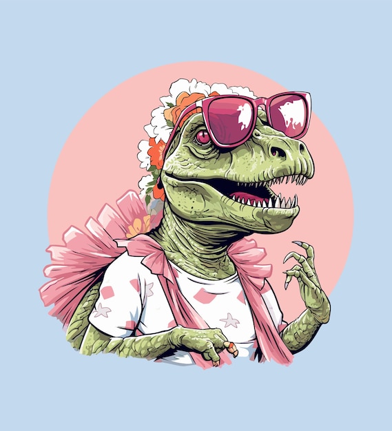 Vector old women dinosaur wearing sunglass illustration