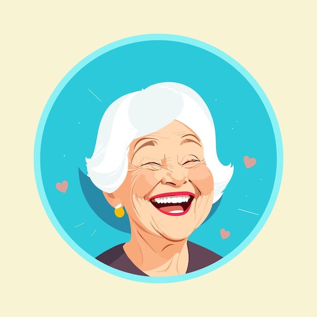 Vector old women laughter and joy smile face flat illustration avatar
