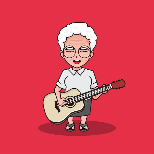 ギターを弾く老婦人