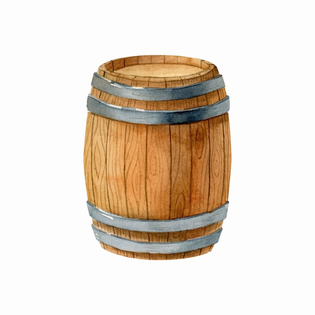 Old wooden barrel with metal hoops isolated on white background garden equipment beer barrel