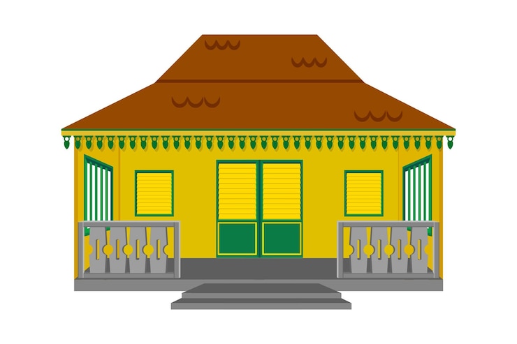 Vector old wooden betawi or batavia or jakarta house with gigi balang